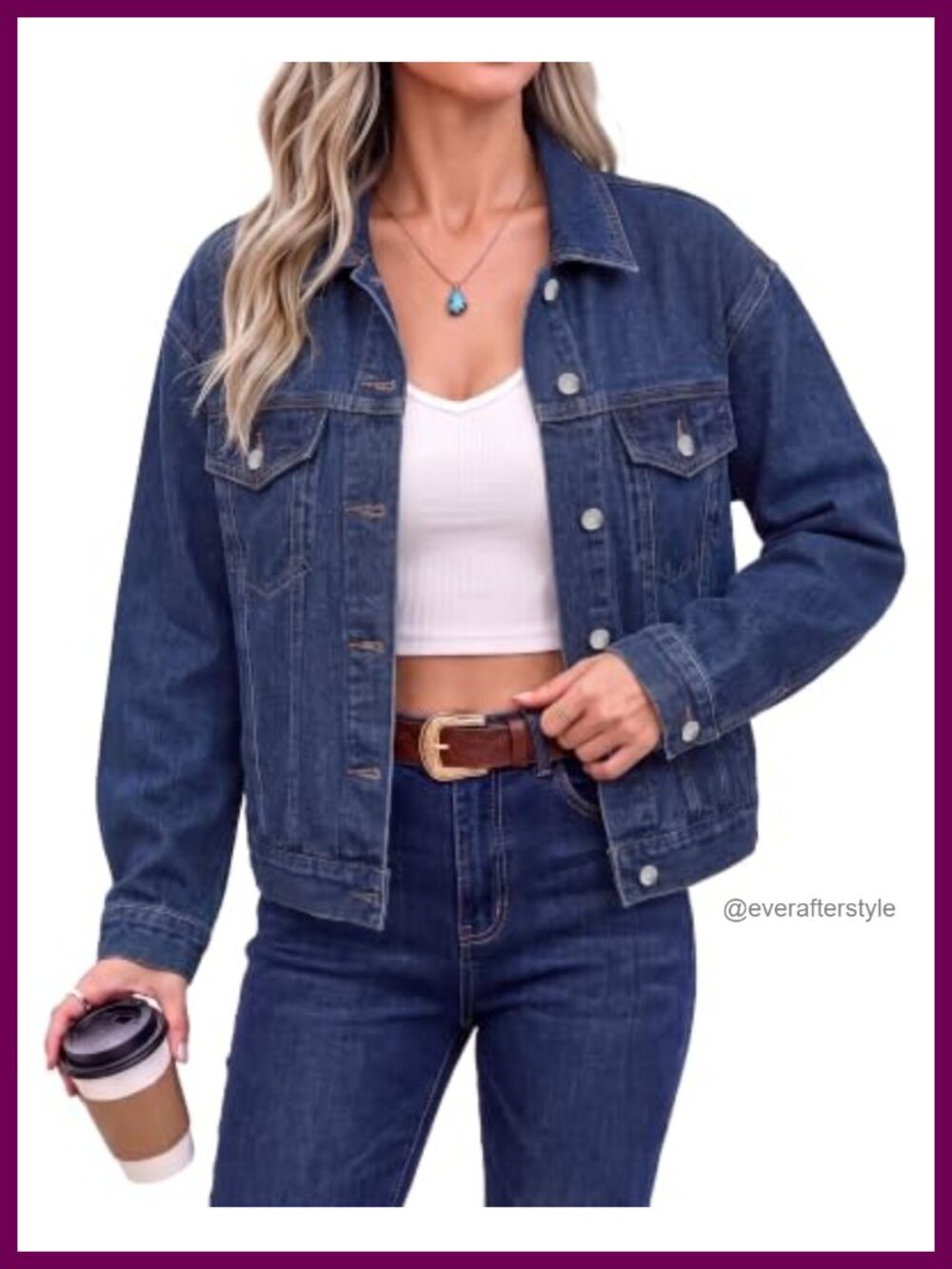Oversized Button Down Denim Jacket Long Sleeve No Stretch Jean